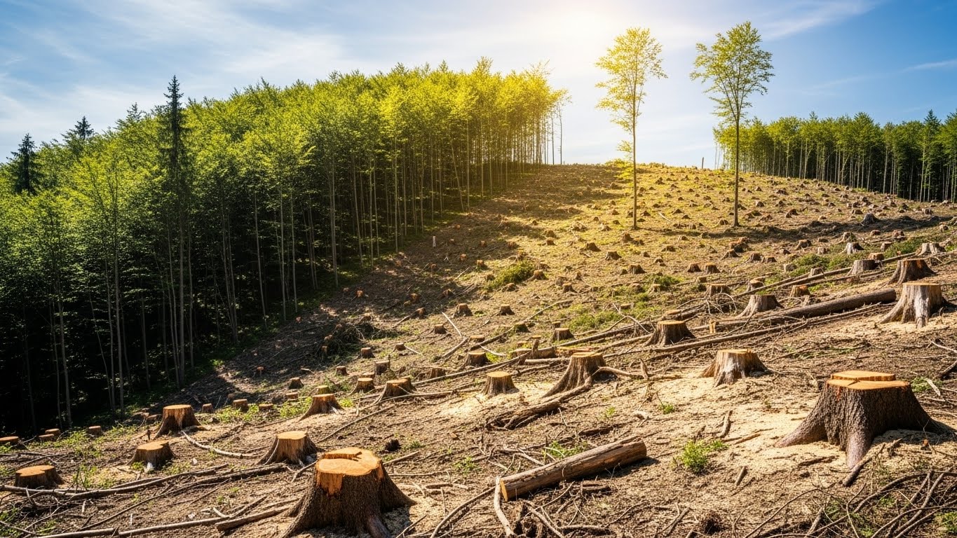 Deforestation destroying tropical rainforest